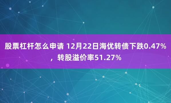 股票杠杆怎么申请 12月22日海优转债下跌0.47%，转股溢价率51.27%